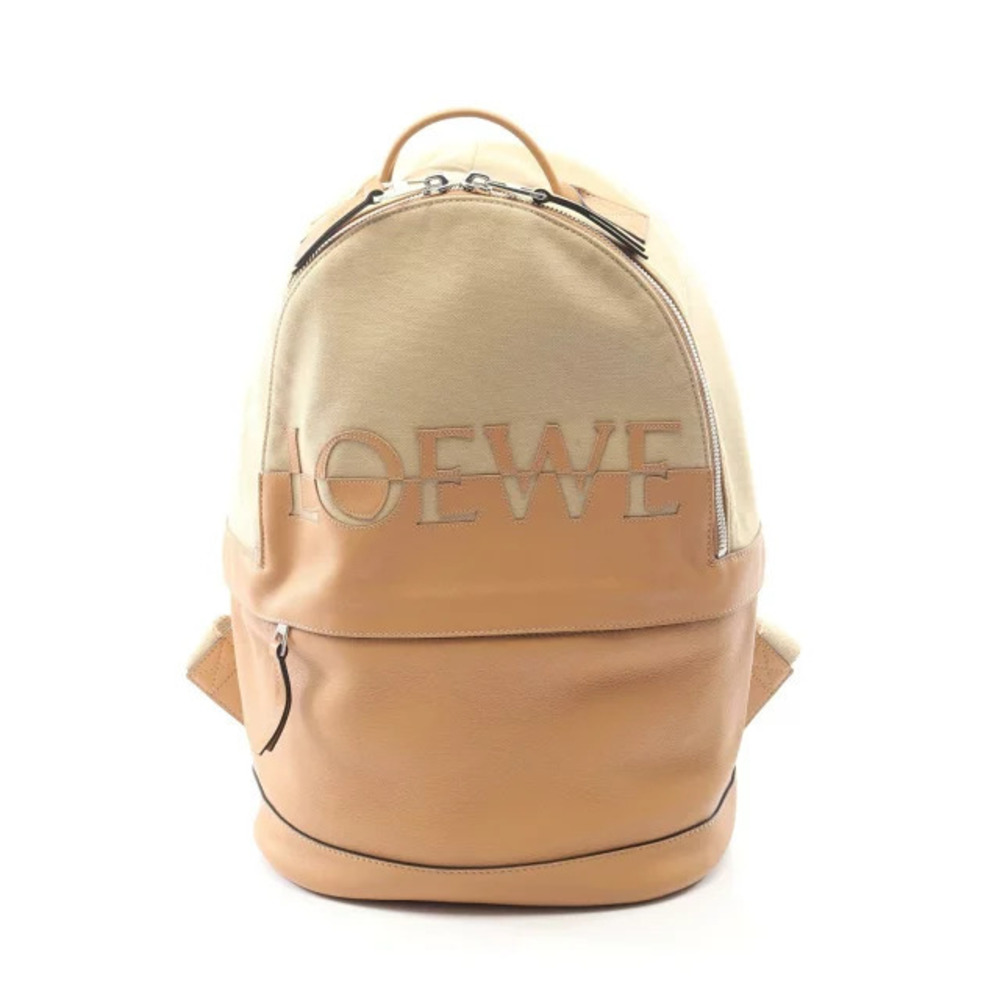 Loewe Round Backpack Canvas Leather Beige Cream
